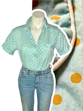 d o t :: Vintage Polka Dot Buttoned Blouse Mustard